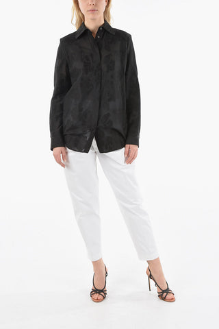 Linen Blend Shirt with Floral Embroideries
