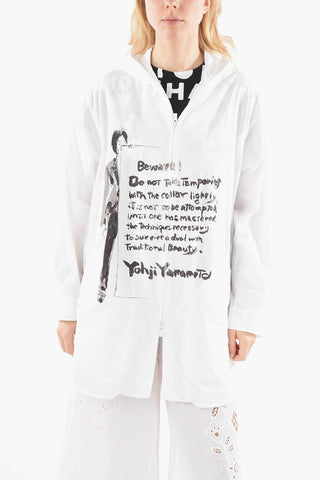 Overshirt in Popeline di Cotone Stampata con Cappuccio