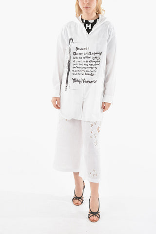 Overshirt in Popeline di Cotone Stampata con Cappuccio