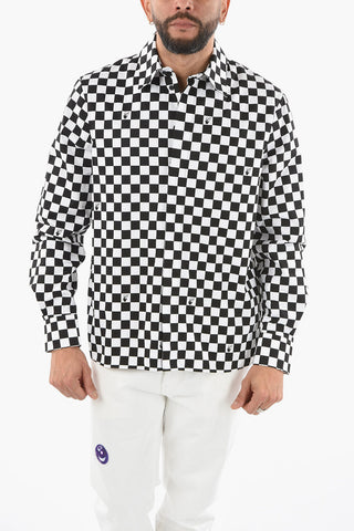 Hidden Buttoning Gingham Motif Cotton Shirt