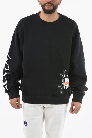 Crew Neck Printed Brushed Cotton Sweatshirt