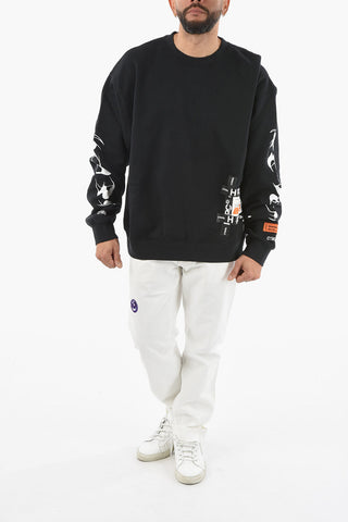 Crew Neck Printed Brushed Cotton Sweatshirt