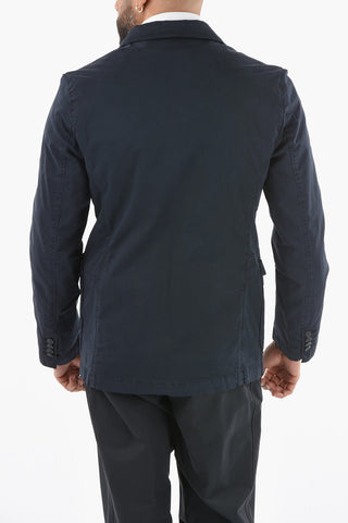 Giacca a 3 Bottoni in Cotone Stretch con Tasche a Toppa