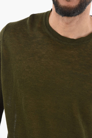 Solid Color Lightweight Linen Crew-Neck Sweater