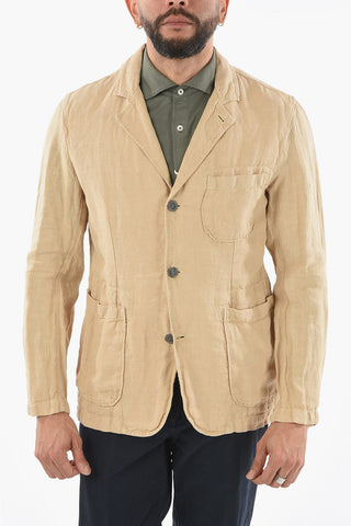 Blazer a 3 Bottoni RAW in Lino con Tasche a Toppa