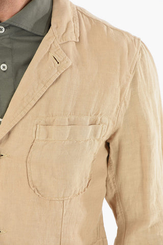 Blazer a 3 Bottoni RAW in Lino con Tasche a Toppa
