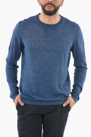 Solid Color Lightweight Linen Crew-Neck Sweater