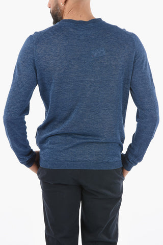 Solid Color Lightweight Linen Crew-Neck Sweater