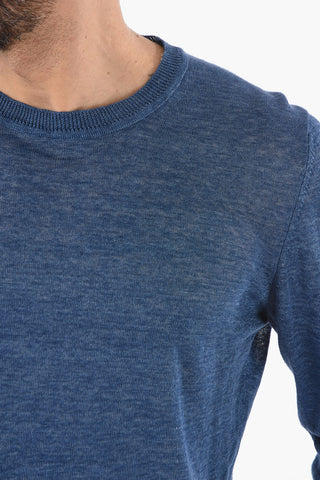 Solid Color Lightweight Linen Crew-Neck Sweater