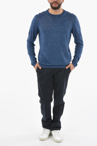 Solid Color Lightweight Linen Crew-Neck Sweater