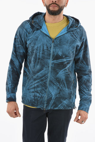 All-Over Plant Motif Hoodie with Zip Closure