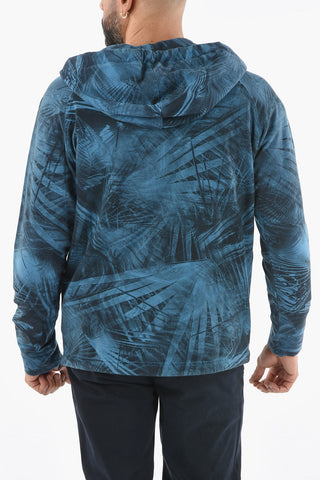 All-Over Plant Motif Hoodie with Zip Closure