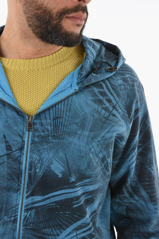 All-Over Plant Motif Hoodie with Zip Closure