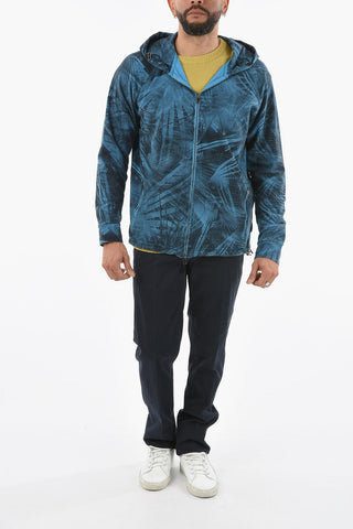 All-Over Plant Motif Hoodie with Zip Closure