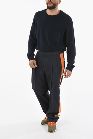 Pantaloni a Doppia Pince con Bande A Contrasto