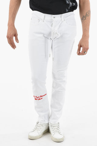 Jeans 5 Tasche Skinny Fit con Corda in Vita 16cm