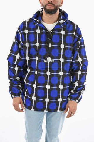 Anorak LOGO CHECK in Nylon con Manica Removibile e Cappuccio