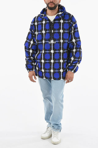 Anorak LOGO CHECK in Nylon con Manica Removibile e Cappuccio