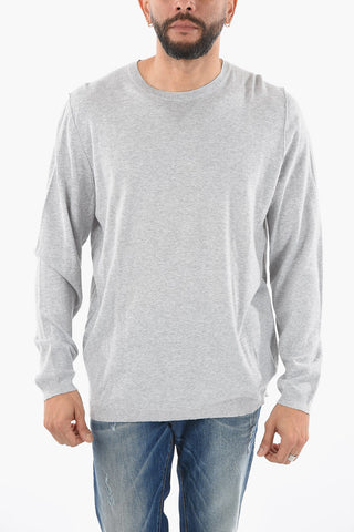 Lightweight Cotton Crew-Neck Sweater with Ribbed Cuff Sleeve