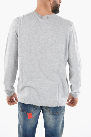 Lightweight Cotton Crew-Neck Sweater with Ribbed Cuff Sleeve