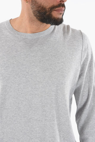 Lightweight Cotton Crew-Neck Sweater with Ribbed Cuff Sleeve