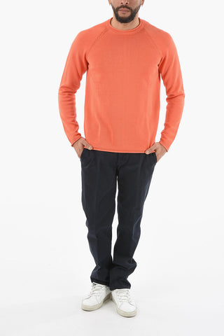 Solid Color Crew-neck Sweater with Raglan Sleeve