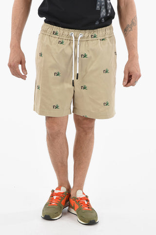 All Over Embroidered BROKEN PALM Cotton Shorts