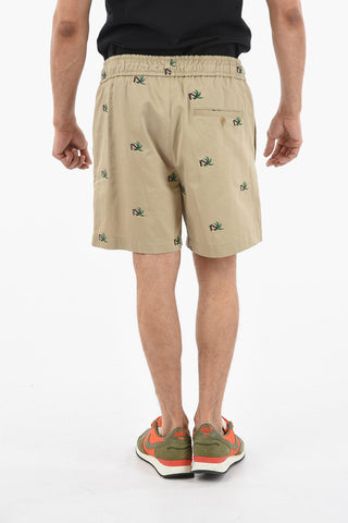 All Over Embroidered BROKEN PALM Cotton Shorts