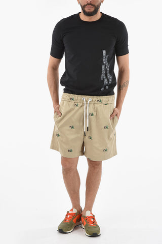All Over Embroidered BROKEN PALM Cotton Shorts