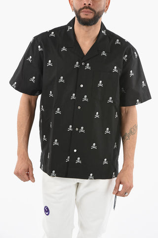Camicia A Manica Corta con Teschio Ricamato all Over