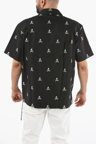 Camicia A Manica Corta con Teschio Ricamato all Over
