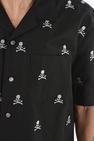 Camicia A Manica Corta con Teschio Ricamato all Over