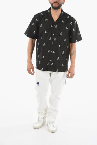 Camicia A Manica Corta con Teschio Ricamato all Over