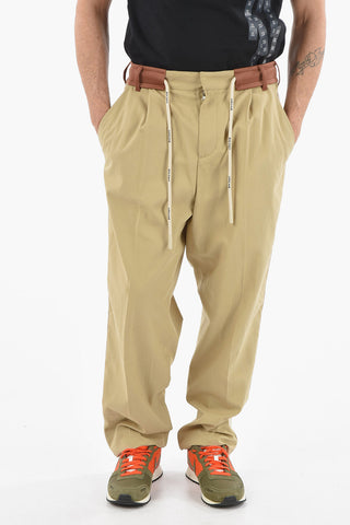 Contrasting Band Cotton Pants with Drawstring