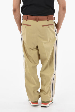 Contrasting Band Cotton Pants with Drawstring