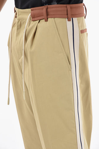 Contrasting Band Cotton Pants with Drawstring