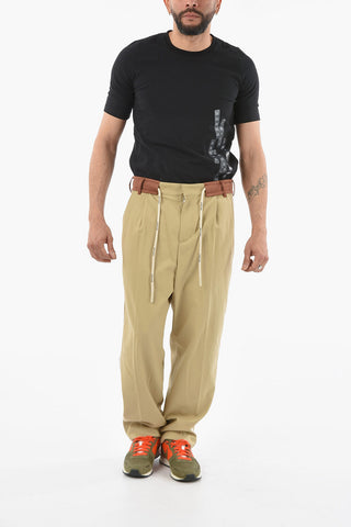 Contrasting Band Cotton Pants with Drawstring