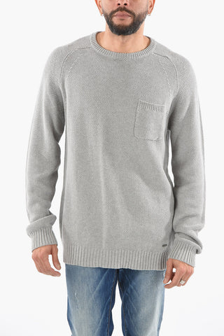 Solid Color Crew-neck Sweater with Breast Pocket