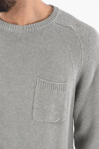 Solid Color Crew-neck Sweater with Breast Pocket