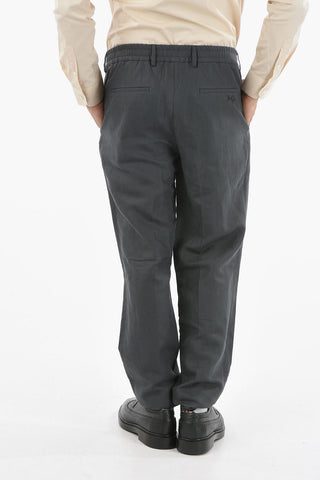 Pleated Linen Blend Pants With Elastic Waist