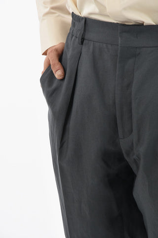 Pleated Linen Blend Pants With Elastic Waist