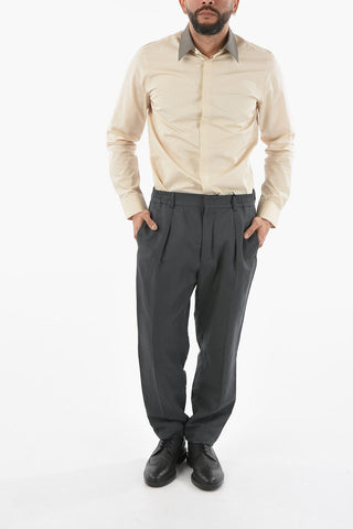 Pleated Linen Blend Pants With Elastic Waist