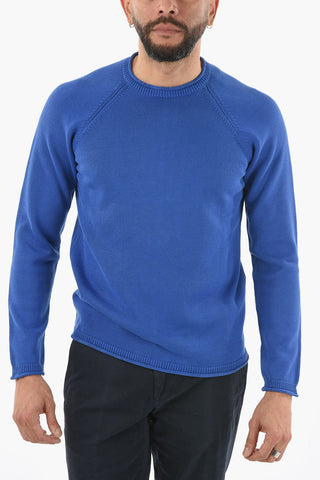 Solid Color Crew-neck Sweater with Raglan Sleeve