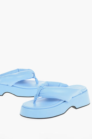 Calfskin Padded Thong Sandals with Embossed Logo