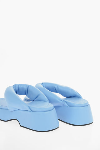 Calfskin Padded Thong Sandals with Embossed Logo