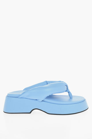 Calfskin Padded Thong Sandals with Embossed Logo