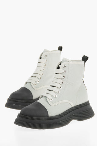 Fabric and Rubber Combat Boots with Embossed Logo