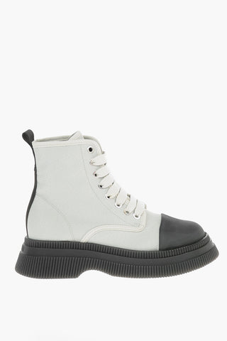Fabric and Rubber Combat Boots with Embossed Logo