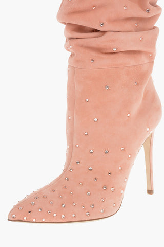 Suede HOLLY SLOUCHY Below Knee Boots with Crystals Decoration 11cm