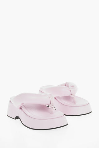 Calfskin Padded Thong Sandals with Embossed Logo